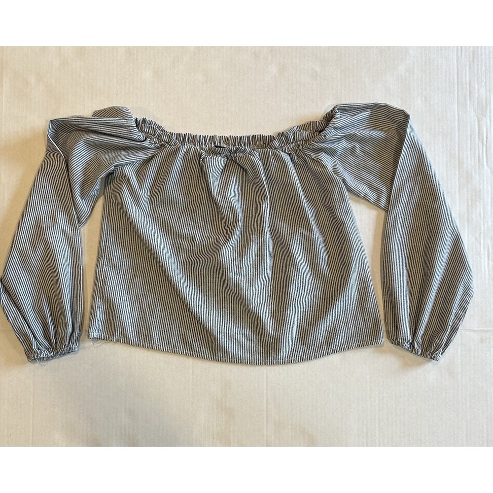 Brandy Melville Theia Stripe Off Shoulder Crop Top Navy White Women's One Size